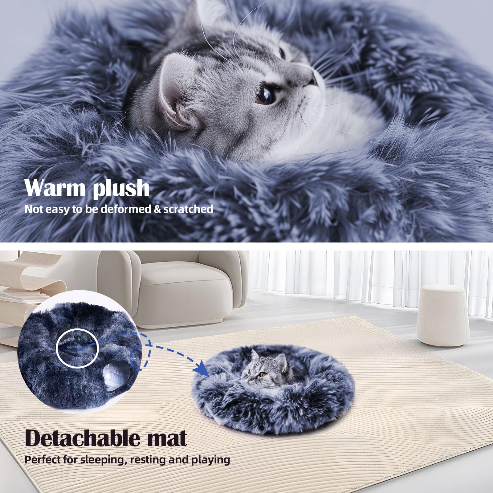 Odoland Cat Tunnels For Indoor Cats With Fluffy Plush Central Cat Couch And 20 Cat Toys, Tunnel Bed For Cats With Hanging Ball,
